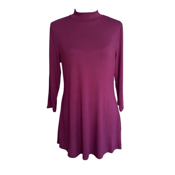 H by Halston Essentials Slinky Knit Mock Neck Tunic Top Women's Small Eggplant - Picture 2 of 15
